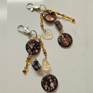 Amber Crystal & Glass Bead Lip Balm Charm Set